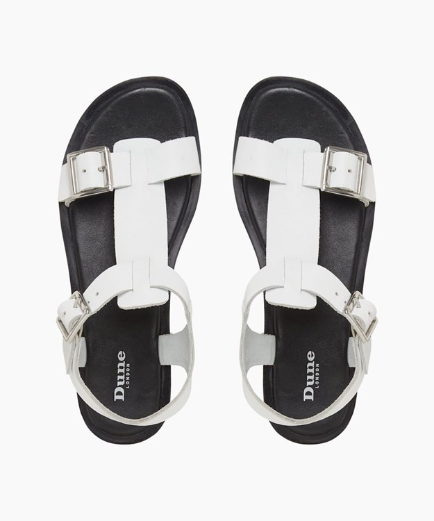 Dune London Langlie T Women's Flat Sandals White | UQW-281437