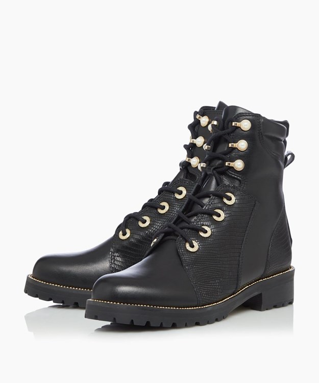 Dune London Pompom Women's Biker Boots Black | IQL-903261